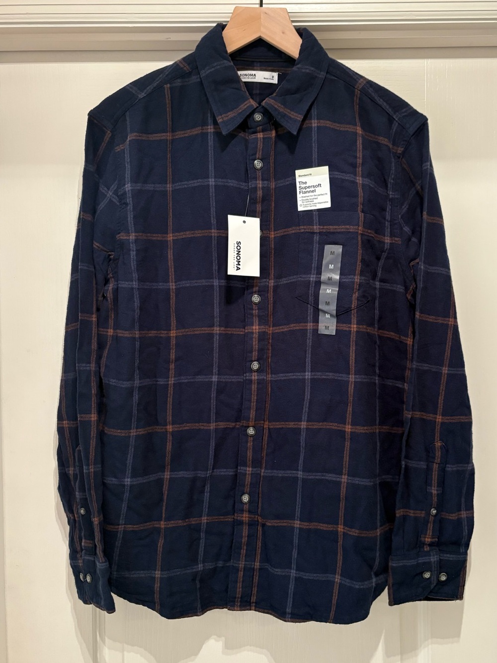Men’s Sonoma One pocket Supersoft Flannel in Navy plaid size M NWT